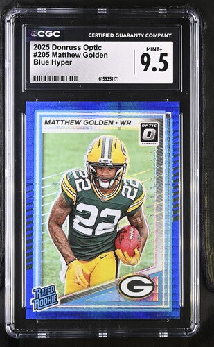 2025 Donruss Optic #205 Matthew Golden Blue Hyper CGC 9.5