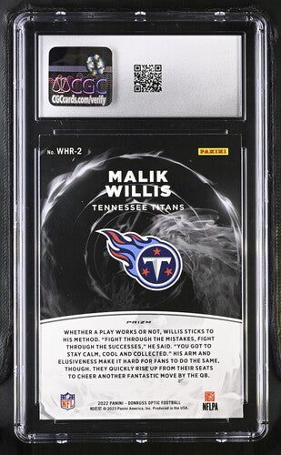 2022 PANINI DONRUSS OPTIC WHITE-HOT ROOKIES MALIK WILLIS CGC 9 SC2