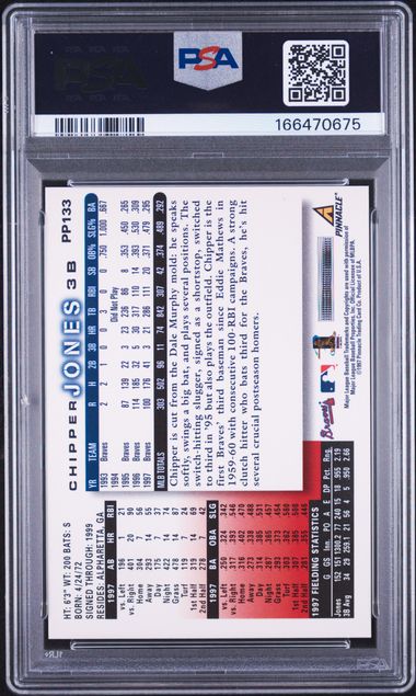 1998 SCORE #PP133 CHIPPER JONES SHOWCASE SER-ARTIST'S PRF. PSA 9