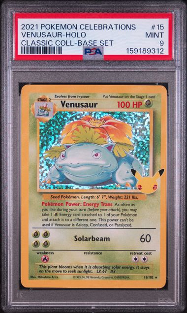 2021 POKEMON CELEBRATIONS CLASSIC COLLECTION #15 VENUSAUR-HOLO CLASSIC COLL-BASE SET PSA 9 SC1