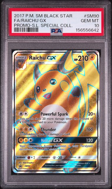 2017 POKEMON SM BLACK STAR PROMO #SM90 FA/RAICHU GX PROMO-S.L. SPECIAL COLL. PSA 10