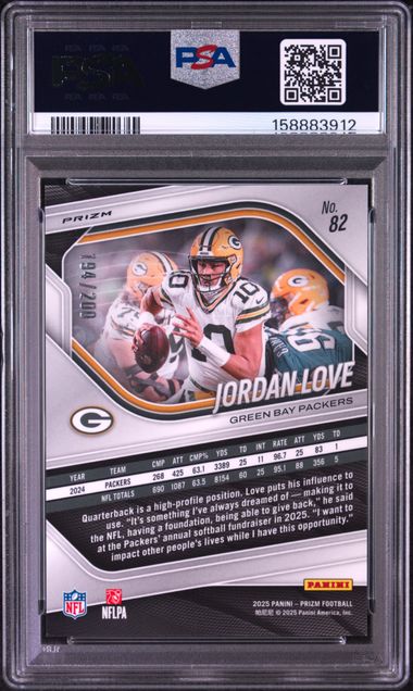 2025 PANINI PRIZM #82 JORDAN LOVE HYPER PRIZM PSA 9