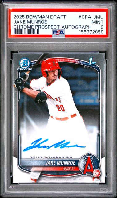 2025 BOWMAN DRAFT CHROME PROSPECT AUTOGRAPHS #CPA-JMU JAKE MUNROE PSA 9 SC4