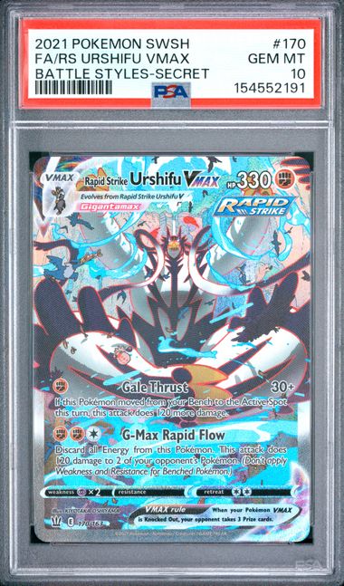 2021 POKEMON SWORD & SHIELD BATTLE STYLES #170 FA/RS URSHIFU VMAX BATTLE STYLES-SECRET PSA 10 SC1