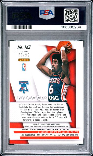 2014 PANINI PRIZM #163 JULIUS ERVING BLUE PRIZM PSA 9 JR9272-78
