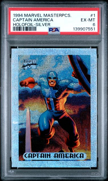 1994 MARVEL MASTERPIECES HOLOFOIL #1 CAPTAIN AMERICA HOLOFOIL-SILVER PSA 6 SC7