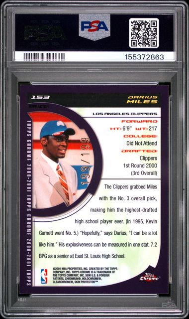 2000 TOPPS CHROME #153 DARIUS MILES REFRACTOR PSA 8