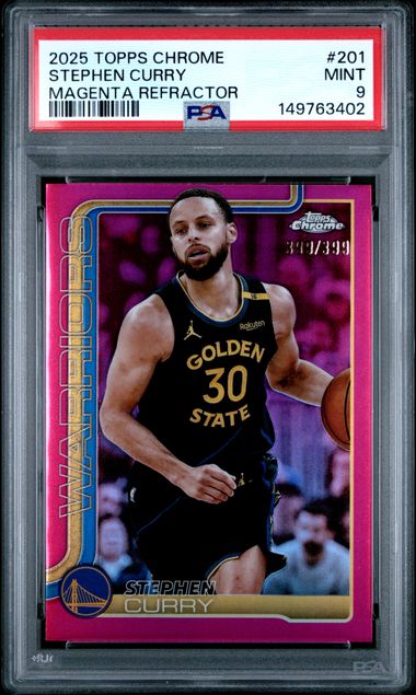2025 TOPPS CHROME #201 STEPHEN CURRY MAGENTA REFRACTOR PSA 9