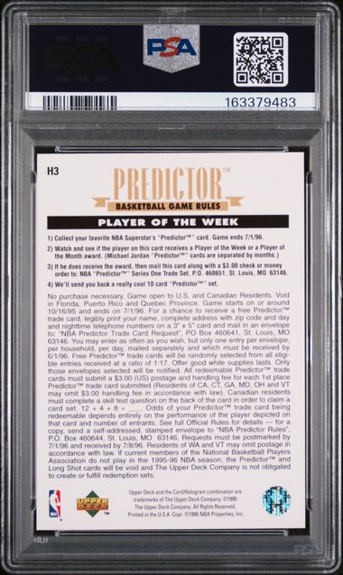 1995 UPPER DECK PREDICTOR PLAYER OF THE WEEK #H3 MICHAEL JORDAN PLAYER OF THE WEEK PSA 8