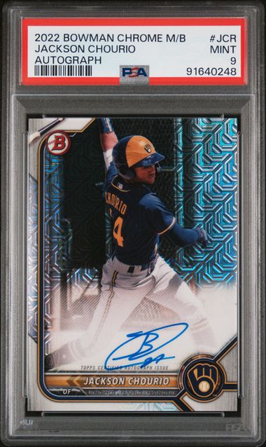 2022 BOWMAN CHROME MEGA BOX AUTOGRAPHS #JCR JACKSON CHOURIO AUTOGRAPH PSA 9