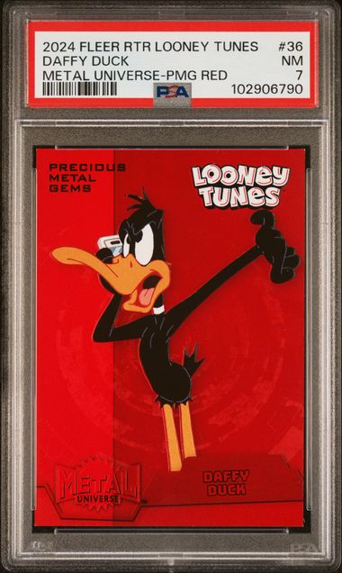 2024 Fleer Retro Looney Tunes Daffy Duck Metal Universe PMG Red 042/100 #36 PSA 7