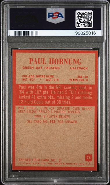 1965 PHILADELPHIA #76 PAUL HORNUNG PSA 7