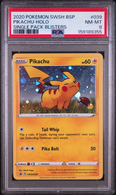 2020 POKEMON SWSH BLACK STAR PROMO #039 PIKACHU-HOLO SINGLE PACK BLISTERS PSA 8 SC1