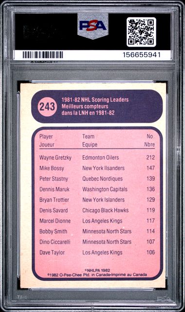 1982-83 O-Pee-Chee Wayne Gretzky #243 Scoring League Leaders Edmonton Oilers PSA 8