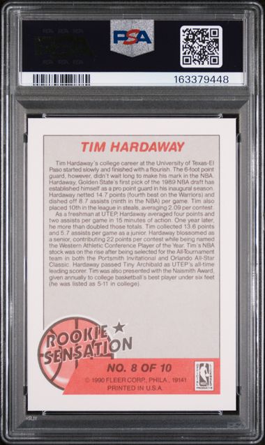 1990 FLEER ROOKIE SENSATIONS #8 TIM HARDAWAY ROOKIE SENSATIONS PSA 10
