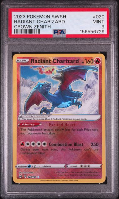 2023 POKEMON SWORD AND SHIELD CROWN ZENITH #020 RADIANT CHARIZARD CROWN ZENITH PSA 9 SC1