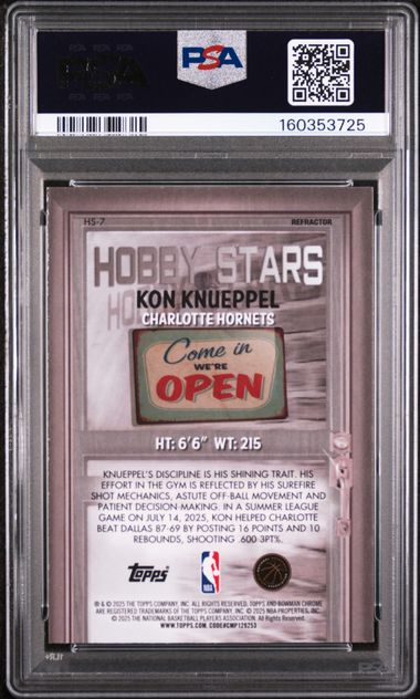 2025 BOWMAN CHROME HOBBY STARS #HS-7 KON KNUEPPEL HOBBY STARS-REFRACTOR PSA 9 SC5