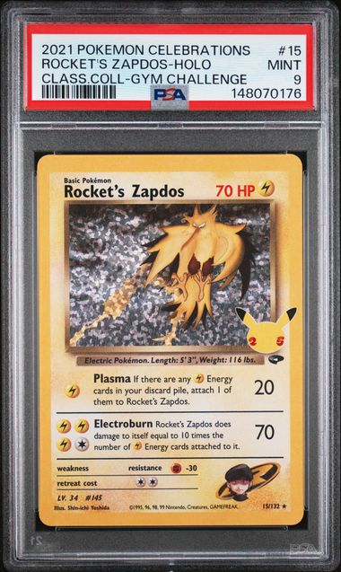 2021 POKEMON CELEBRATIONS CLASSIC COLLECTION #15 ROCKET'S ZAPDOS-HOLO CLASS.COLL-GYM CHALLENGE PSA 9 SC1