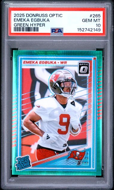 2025 PANINI DONRUSS OPTIC #265 EMEKA EGBUKA GREEN HYPER PSA 10 SC2