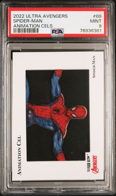 2022 FLEER ULTRA AVENGERS ANIMATION CELS #69 SPIDER-MAN ANIMATION CELS PSA 9 SC7