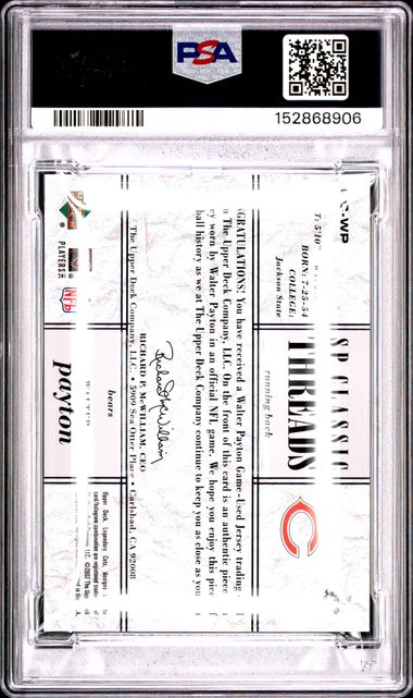 2002 Upper Deck SP Legendary Cuts Walter Payton SP Classic Threads #CC-WP PSA 9