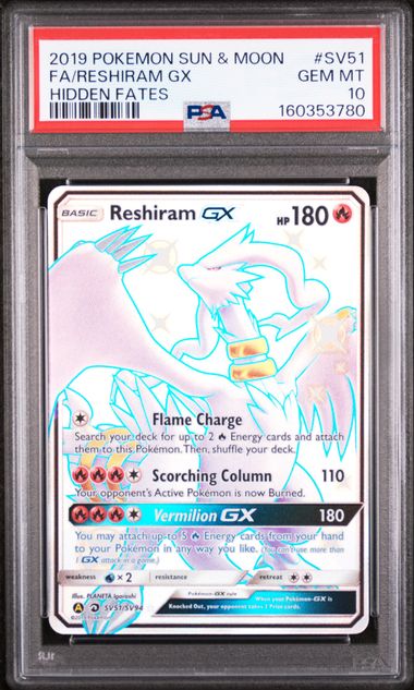 2019 POKEMON SUN & MOON HIDDEN FATES #SV51 FA/RESHIRAM GX HIDDEN FATES PSA 10 SC1