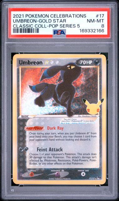 2021 POKEMON CELEBRATIONS CLASSIC COLLECTION #17 UMBREON-GOLD STAR CLASSIC COLL-POP SERIES 5 PSA 8 JR9272-5