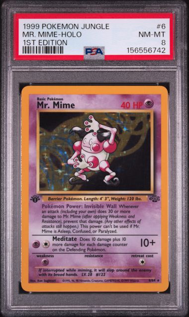 1999 POKEMON JUNGLE #6 MR. MIME-HOLO 1ST EDITION PSA 8 SC1