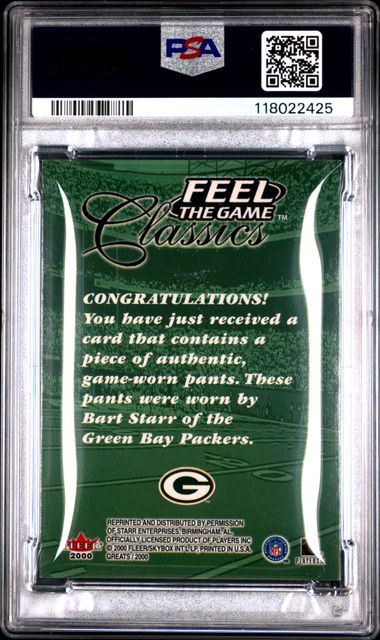 2000 FLEER GREATS OF THE GAME FEEL THE GAME CLASSICS BART STARR FEEL THE GAME CLASSICS PSA 9