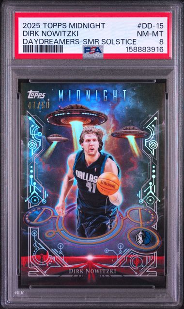 2025 TOPPS MIDNIGHT DAYDREAMERS #DD-15 DIRK NOWITZKI DAYDREAMERS-SMR SOLSTICE PSA 8