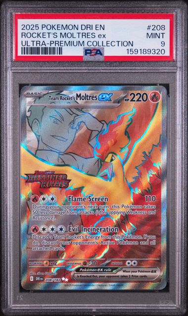 2025 POKEMON DRI EN-DESTINED RIVALS #208 ROCKET'S MOLTRES ex ULTRA-PREMIUM COLLECTION PSA 9 SC1