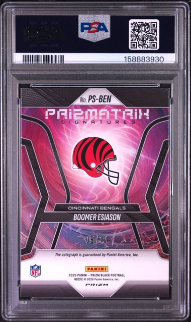 2025 PANINI PRIZM BLACK PRIZMATRIX SIGNATURES #PS-BEN BOOMER ESIASON PRIZMATRIX SIG-GOLD PRIZM PSA 10