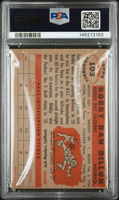 1956 Topps Bobby Dillon PSA/DNA Authentic Auto PSA 6 - 10 Auto Grade