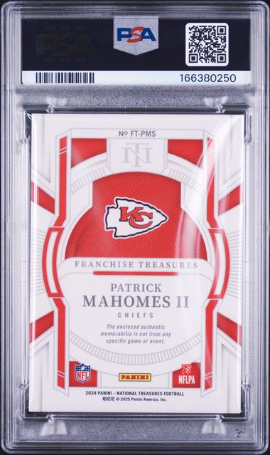 2024 PANINI NATIONAL TREASURES FRANCHISE TREASURES RELICS #PMS PATRICK MAHOMES II FRAN TREAS RLC-PRM HOLO SLV PSA 9 JR9272-115