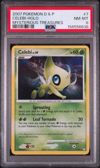 2007 POKEMON DIAMOND & PEARL MYSTERIOUS TREASURES #7 CELEBI-HOLO MYSTERIOUS TREASURES PSA 8 SC1