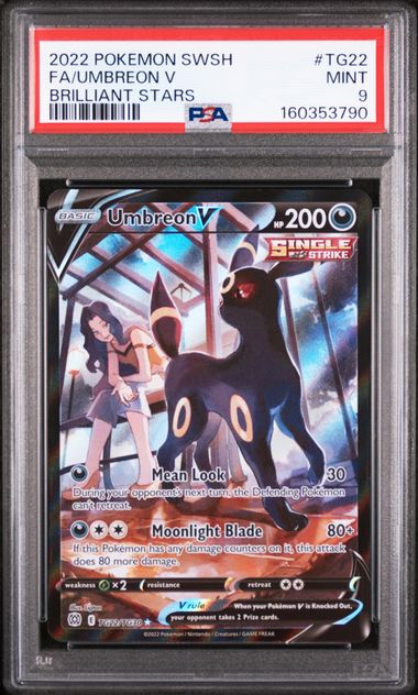 2022 POKEMON SWORD & SHIELD BRILLIANT STARS #TG22 FA/UMBREON V BRILLIANT STARS PSA 9 SC1