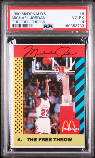 1990 McDONALD'S MICHAEL JORDAN #8 MICHAEL JORDAN THE FREE THROW PSA 4 SC5