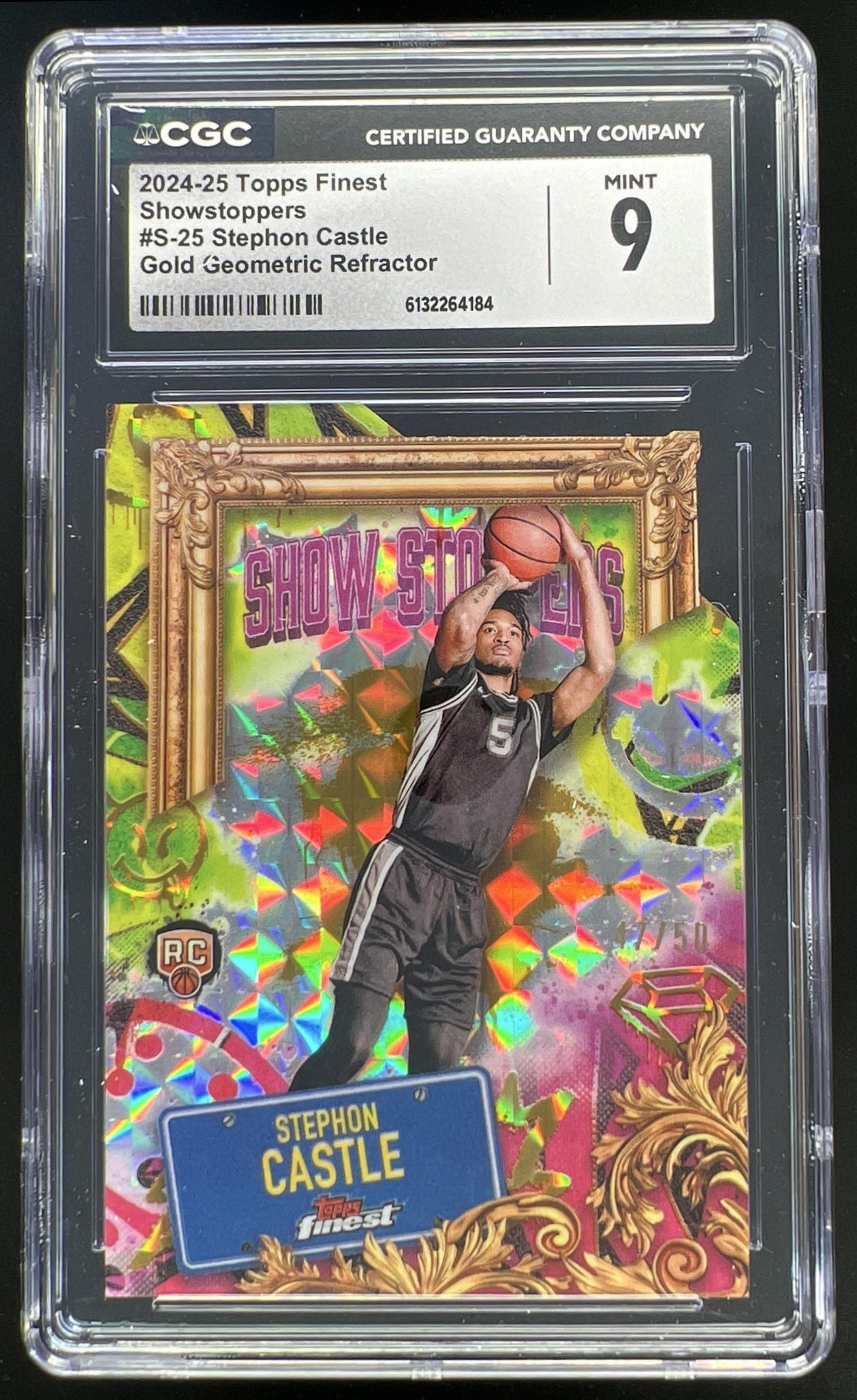 2024 Topps Finest Stephon Castle Showstoppers Gold Geometric Refractor 47/50 #S-25 RC Spurs CGC 9