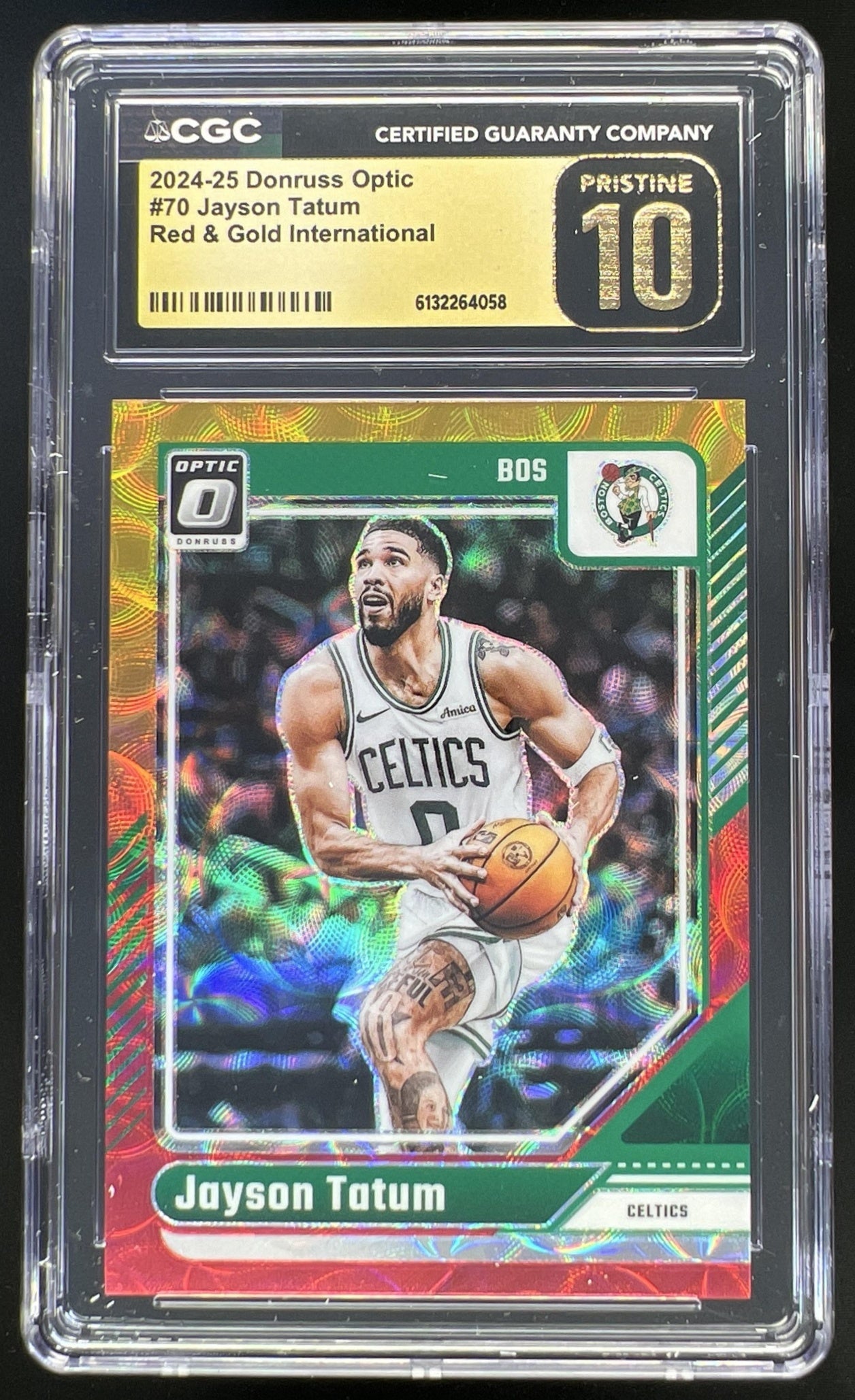 2024 Panini Donruss Optic Jayson Tatum Red &amp; Gold International Prizm /99 #70 Celtics CGC Pristine 10