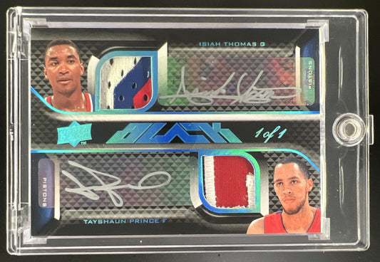 2009 Upper Deck Black Isiah Thomas Tayshaun Prince Dennis Rodman Rodney Stuckey Quad Patch Auto 1/1 #QAJ-PSTN