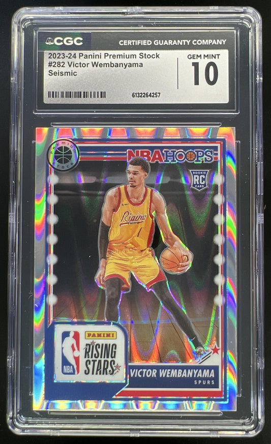 2023 Panini NBA Hoops Premium Stock Victor Wembanyama Rising Stars Seismic #282 RC Spurs CGC 10