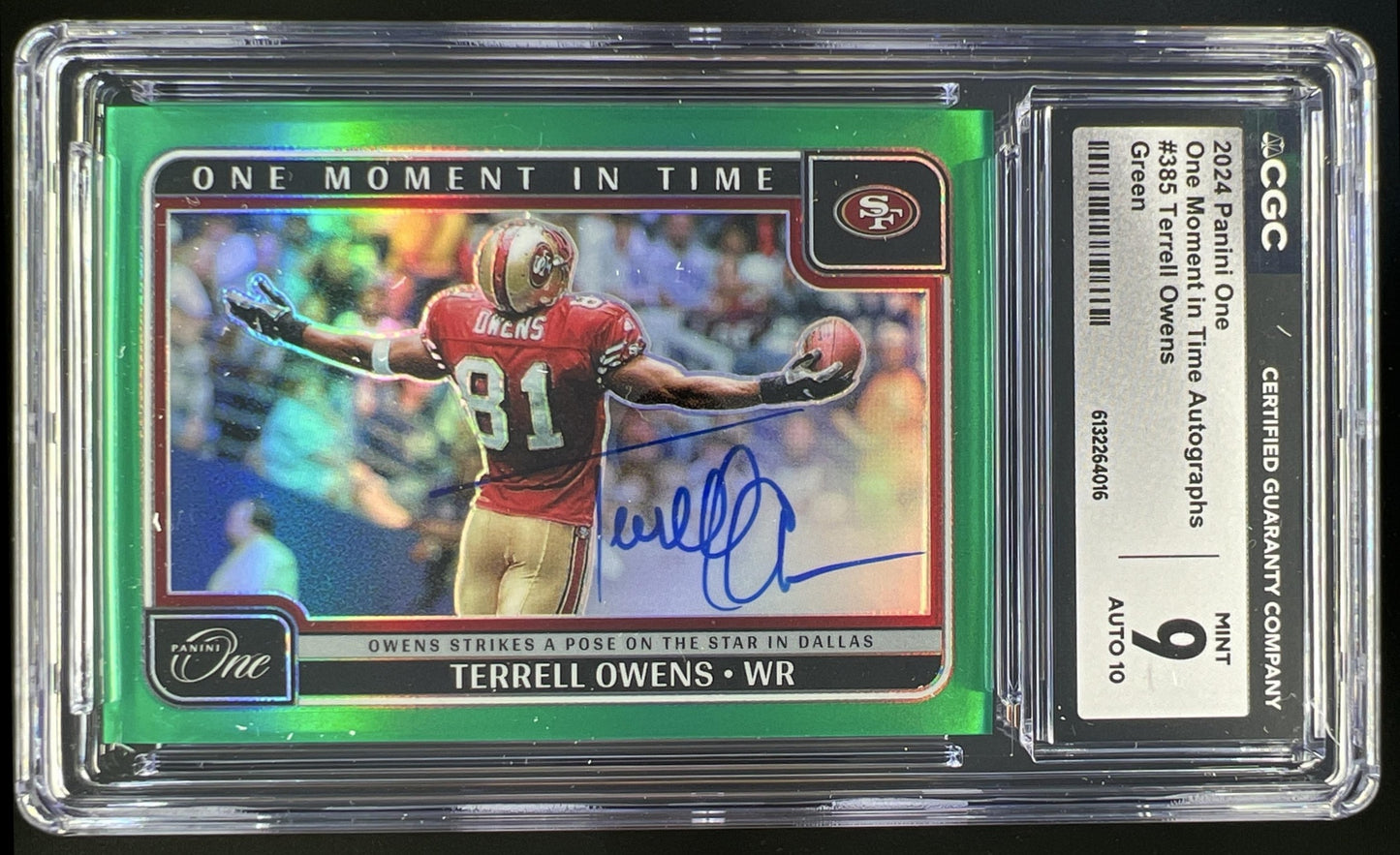 2024 Panini One Terrell Owens Moment in Time Auto Green 14/40 #385 49ers CGC 9