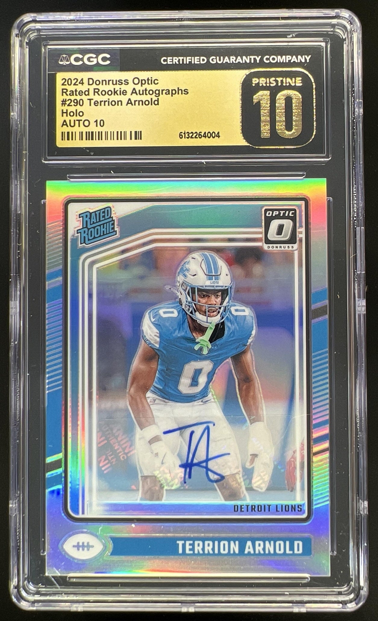 2024 Panini Donruss Optic Terrion Arnold Rated Rookie Auto Holo /150 #290 Lions CGC Pristine 10