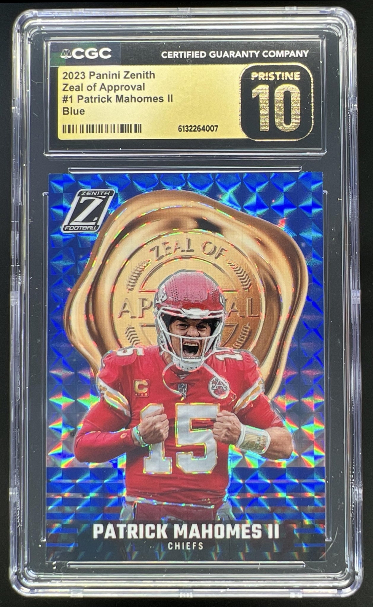 2023 Panini Zenith Patrick Mahomes II Zeal of Approval Blue #1 CGC Pristine 10
