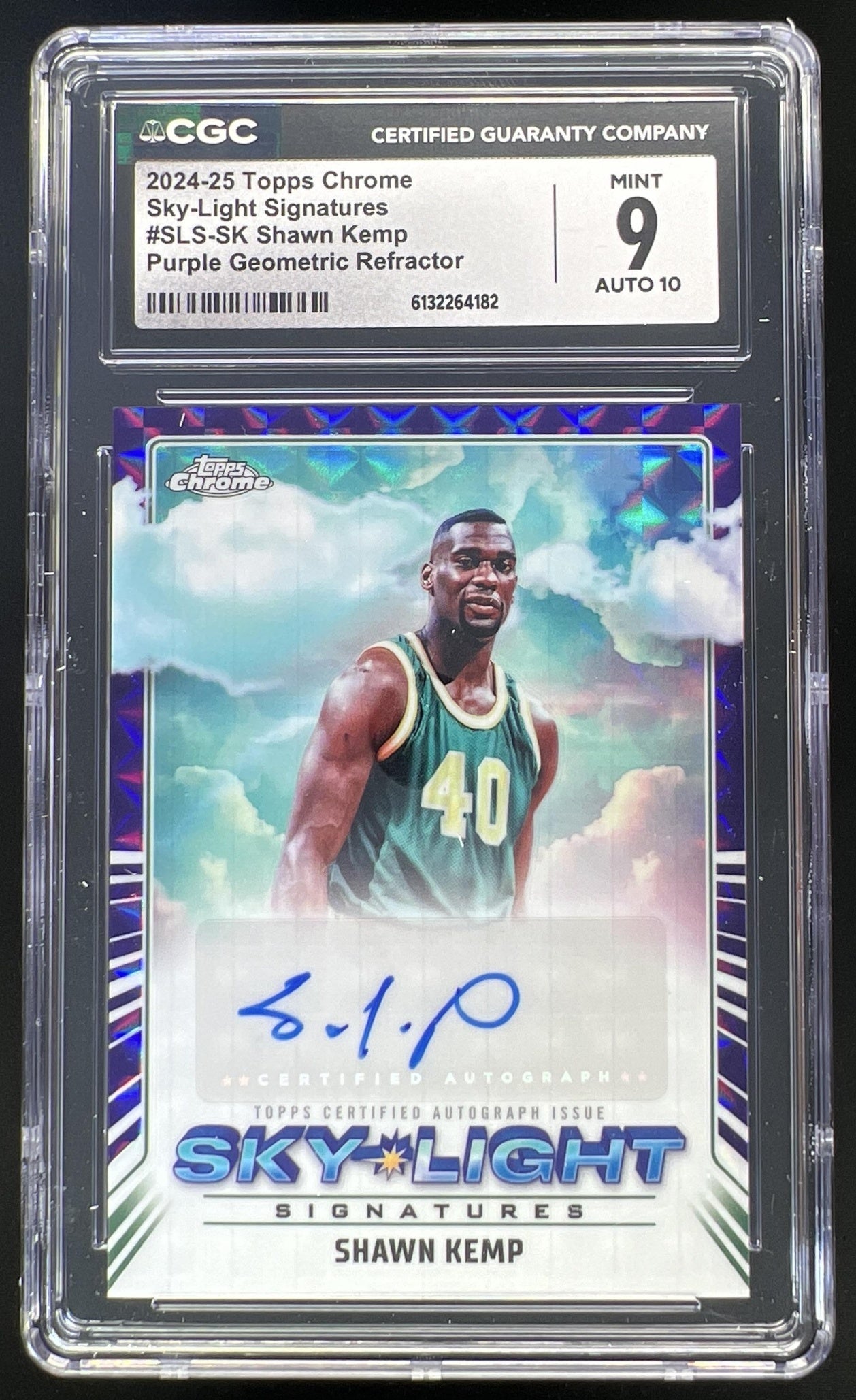 2024 Topps Chrome Shawn Kemp Sky Light Signatures Purple Geometric Refractor #SLS-SK Auto Supersonics CGC 9