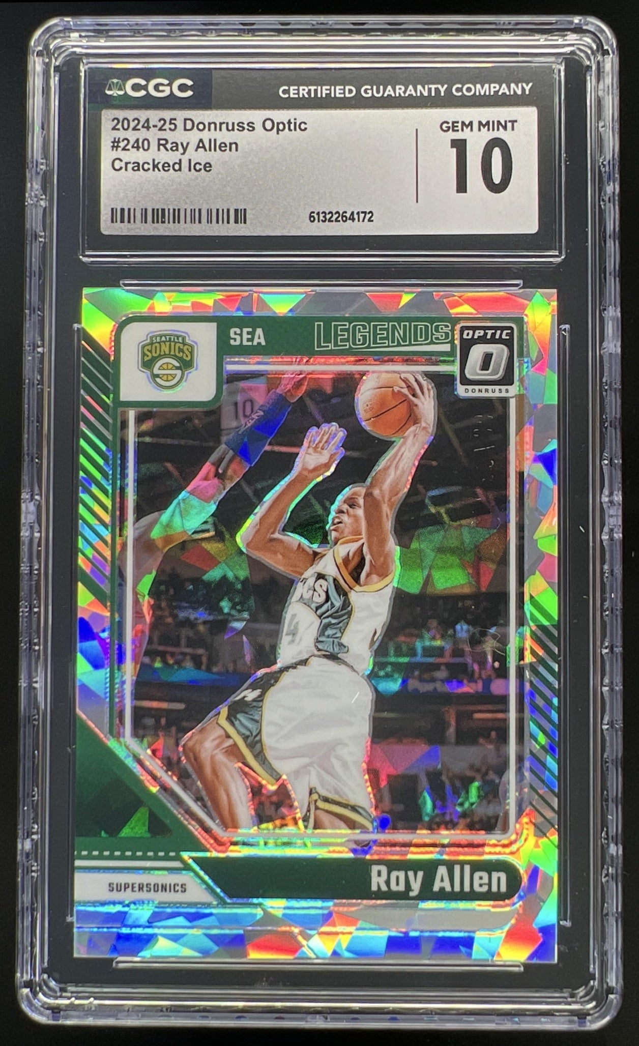2024 Panini Donruss Optic Ray Allen Cracked Ice Prizm /25 #240 Legend Supersonics CGC 10