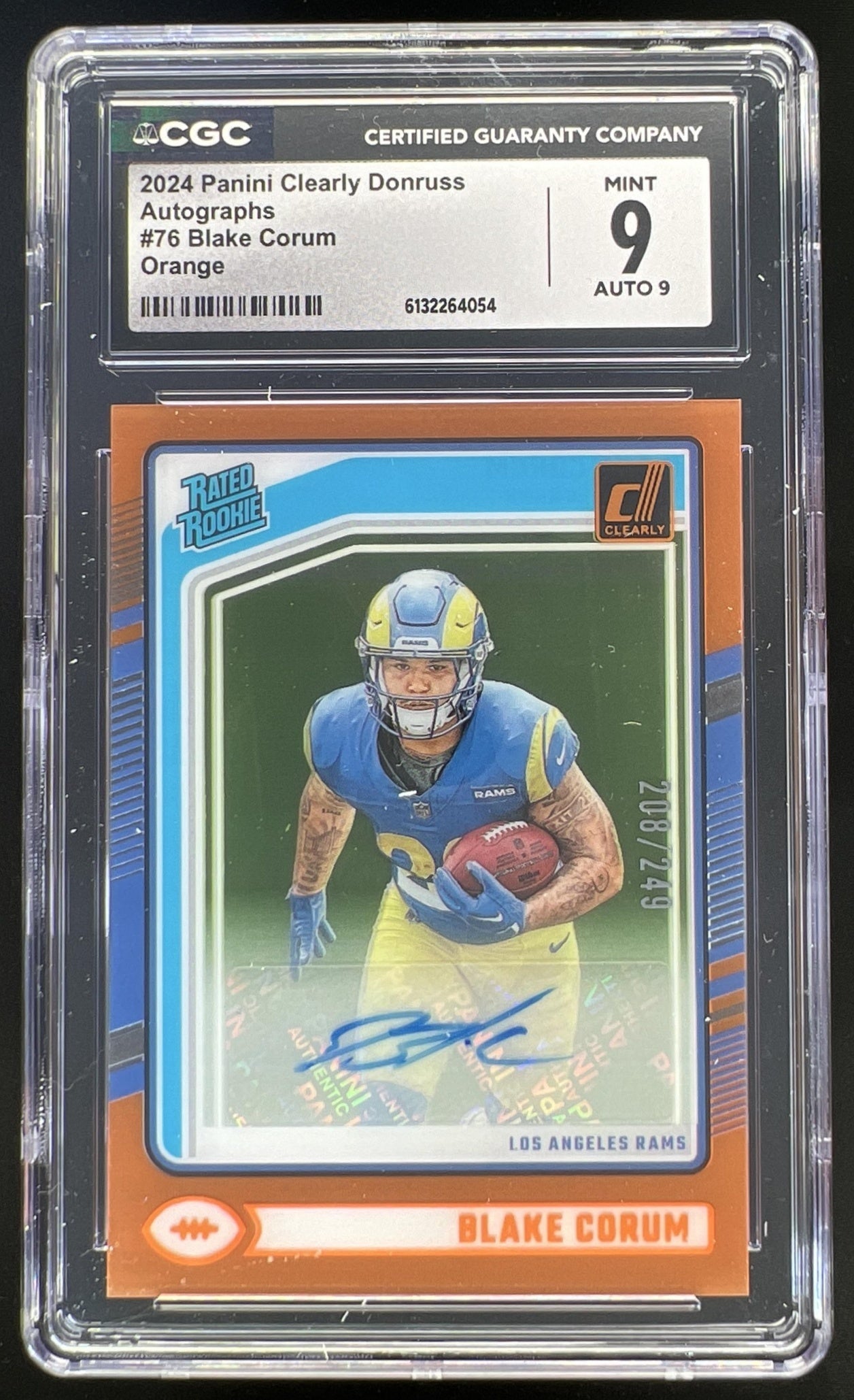 2024 Panini Clearly Donruss Blake Corum Rated Rookie Auto Orange /249 #76 Rams CGC 9