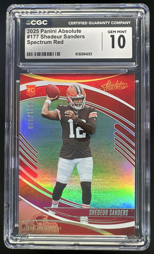 2025 Panini Absolute Shedeur Sanders Rookies Spectrum Red /199 #177 RC Browns CGC 10