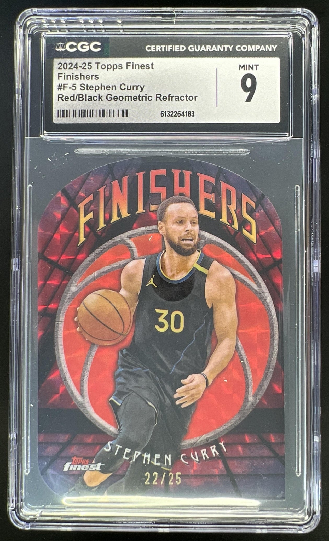 2024 Topps Finest Stephen Curry Finishers Red/Black Geometric Refractor /25 #F-5 Warriors CGC 9