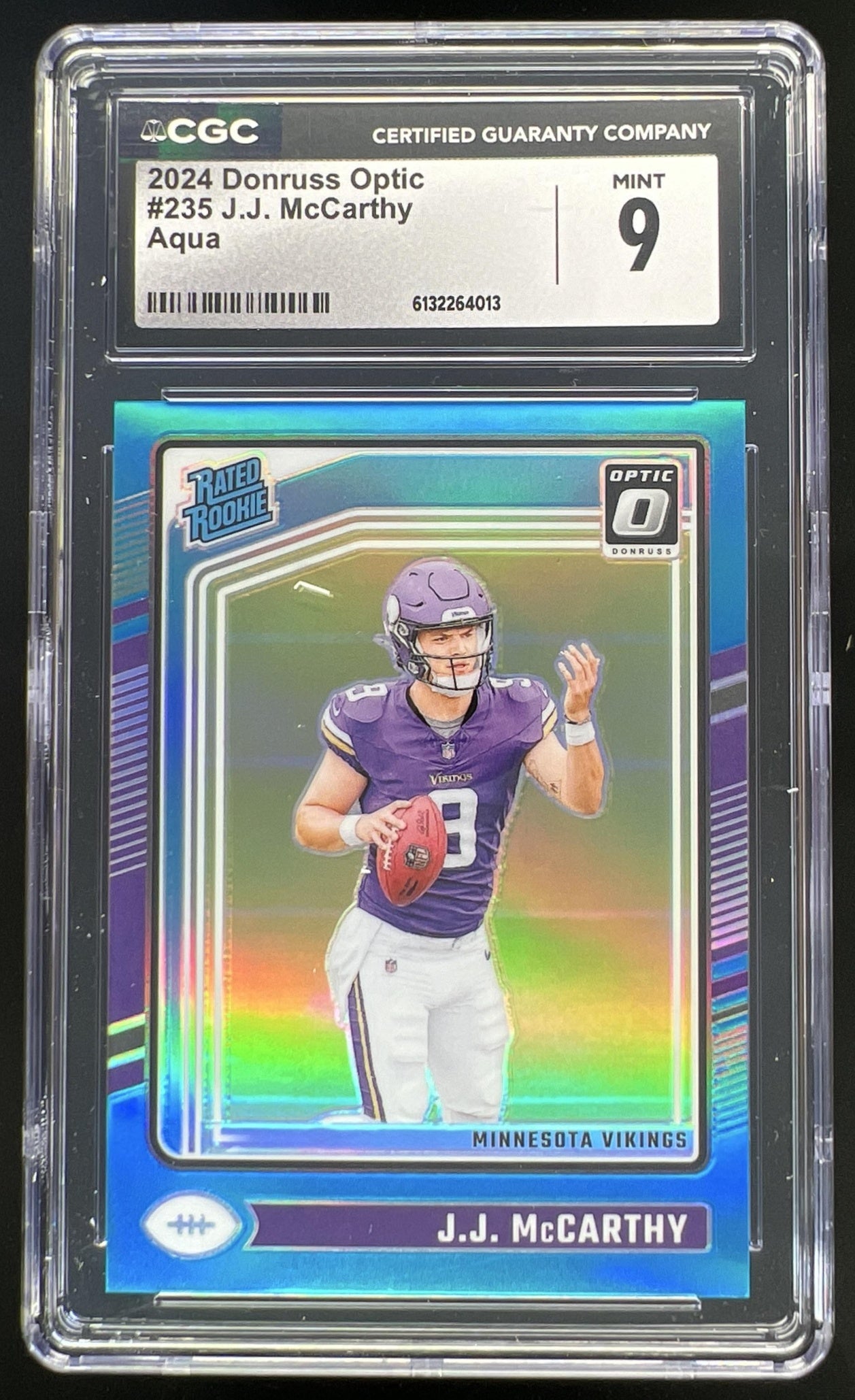 2024 Panini Donruss Optic J.J. McCarthy Aqua /299 #235 Rated Rookie Vikings CGC 9